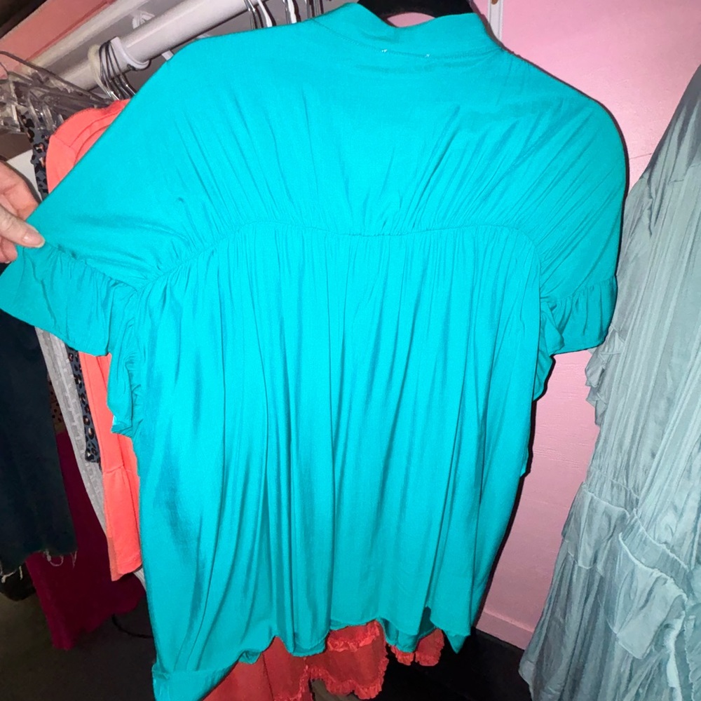 BiBi Teal/Turquoise Button-Front Ruffle Tunic NWT medium💓 - Picture 5 of 5